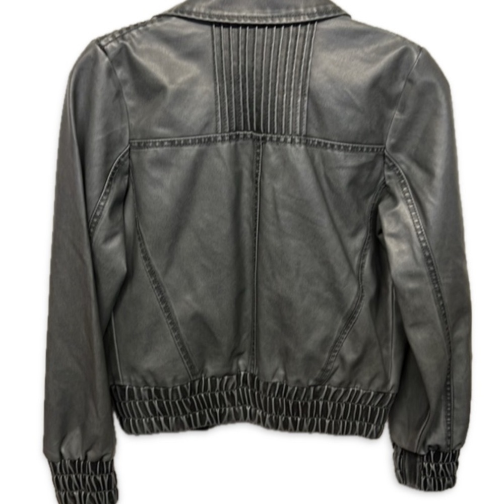 EUC [Beverly Hills Polo Club] Dark Gray Zip-Up Leather Jacket Women’s Sz Medium - Picture 3 of 12